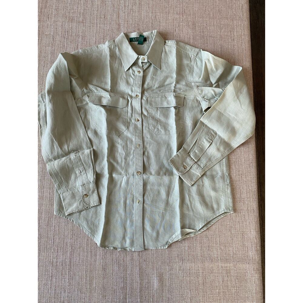 Lauren Ralph Lauren Linen Safari Shirt Light Olive Size M